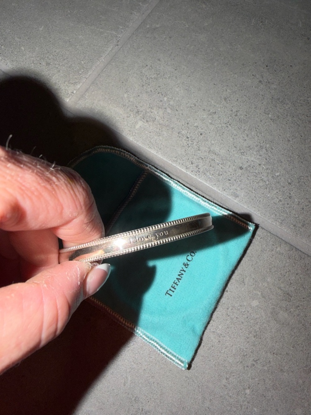 Tiffany & Co. Sterling Silver 'I Love You' Bangle Bracelet Rare Retired